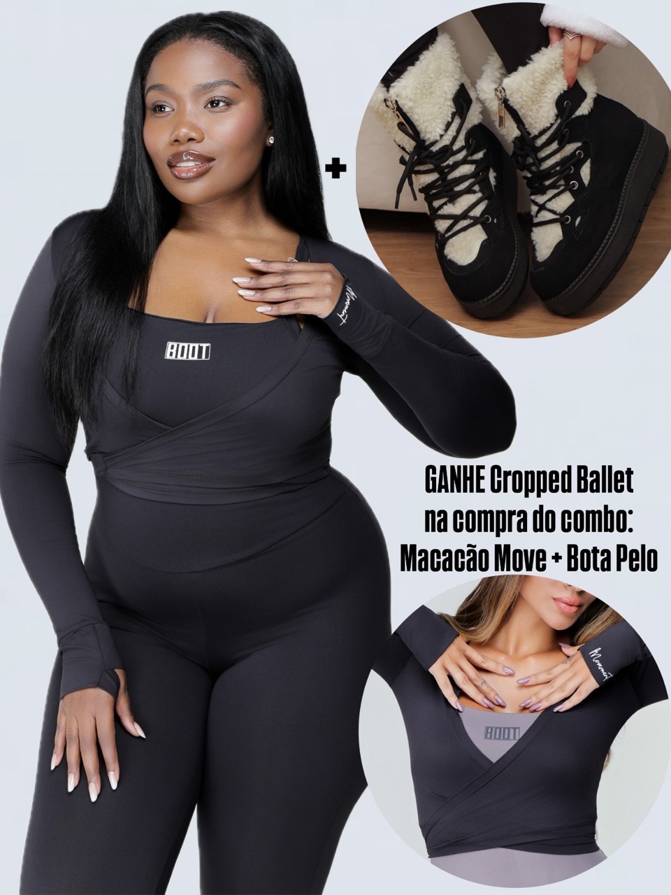 GANHE Cropped Ballet na compra do Macacão + Bota Pelinho - Imagem 1